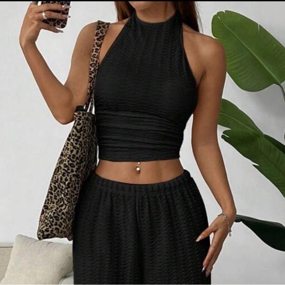 Women’s black mock neck tank top + pleated pants set in Black | brand new | S - Picture 3 of 3